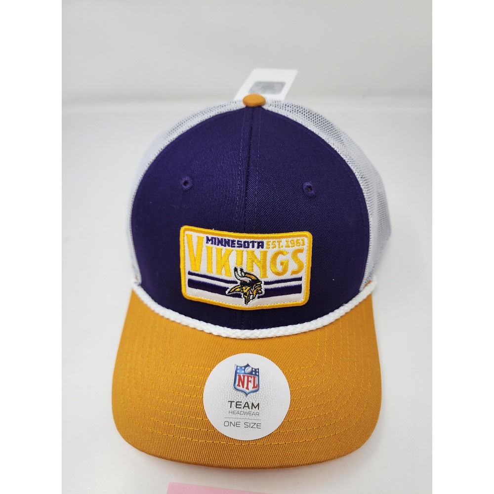 NFL Mens Minnesota Vikings Rope Trucker Hat Purple Yellow Cotton Blend One Size